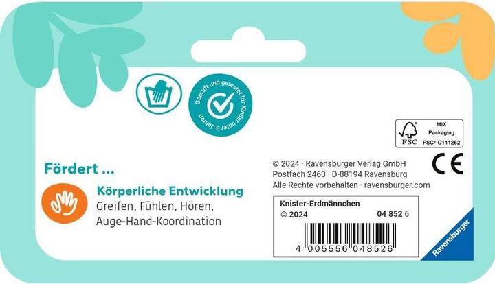 Energie-Label Ravensburger 4852 play+ Knister-Erdmännchen, Schmusetuch zum Kuscheln und Einschlafen