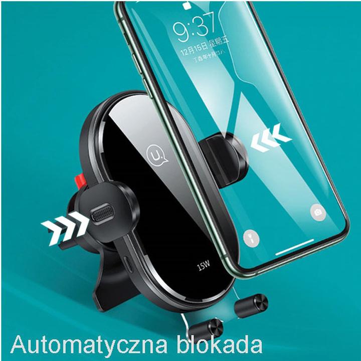 Actual product image Usams Uchwyt indukcyjny US-CD132 15W Automatic do kratki went. czarny/black CD132ZJ01