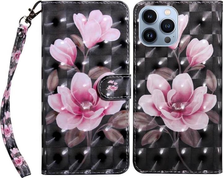 Produktbild Cover-Discount iPhone 14 Pro - Etui Glitzer Effekt Blumen rosa (Apple iPhone 14 Pro)
