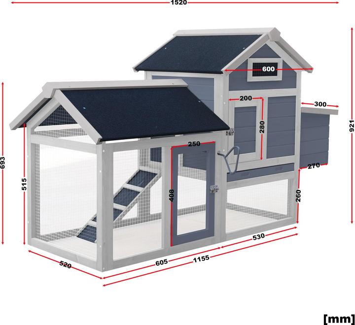 Image du produit Wiltec Poulailler 1520x520x920mm en bois de sapin Poulailler libre Bac à fientes Poulet