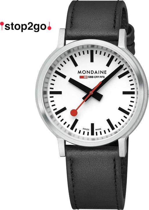 Image du produit Mondaine MST.4101B.LBV Stop2go Horloge - Horloge de gare - Saffierglas - Staal/Kunstleer - Zilver/Zwart - 41 (41 mm)
