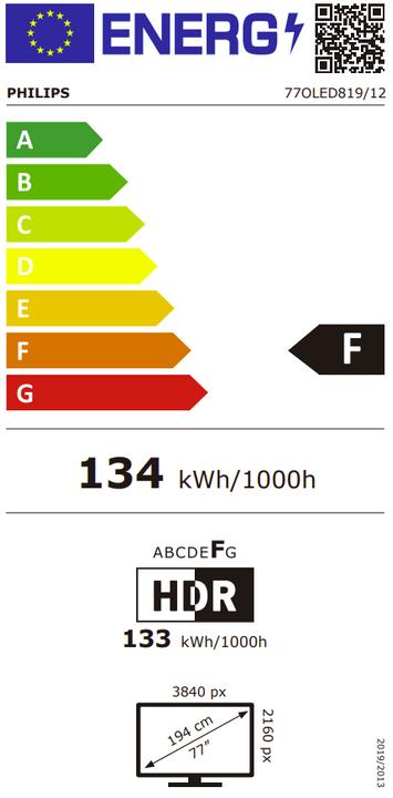Energy Label Philips Ambilight 77OLED819 4K OLED Smart TV (77", OLED, 4K)