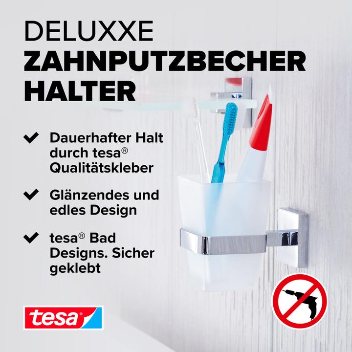 Produktbild tesa DELUXXE Zahnputzbecher inkl. Klebelösung ohne Bohren (9 x 13.5 x 18 cm)