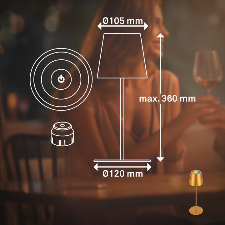 Produktbild Briloner RGB/W Accu table lamp, IP44, 2,5W, gold coloured incl. bottle cap