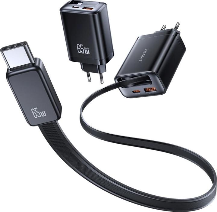 Produktbild Usams CC299 65W Fast Charger With Retractable Type-C Cable (EU) - Xiang Series White (65 W)