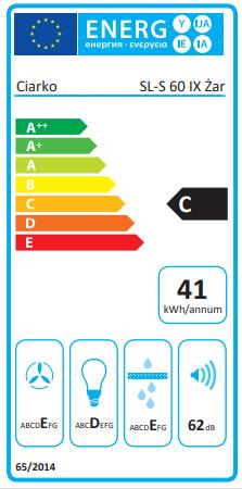 Energy Label Ciarko SL BOX Wall Mounted, Stainless Steel ³/h (Wall hood)