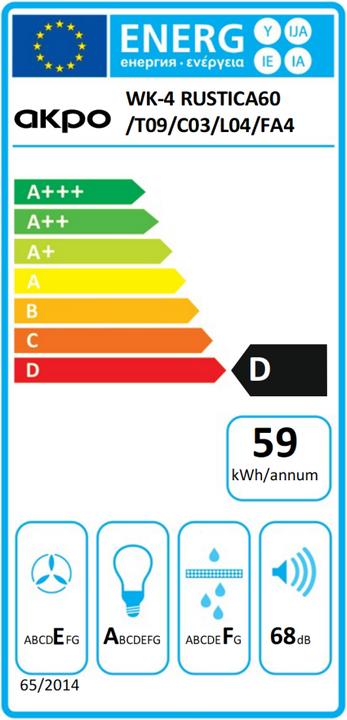 Label énergétique Akpo WK-4 Rustica Mural Beige, Bois ³/h (Hotte murale)