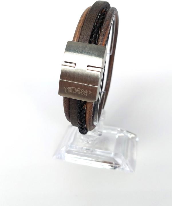 Image du produit Thomss Bracelet cuir No.21 unisexe cuir brun & fermoir acier inoxydable circonférence 21 cm (21 cm, Acier inoxydable, 100% cuir)