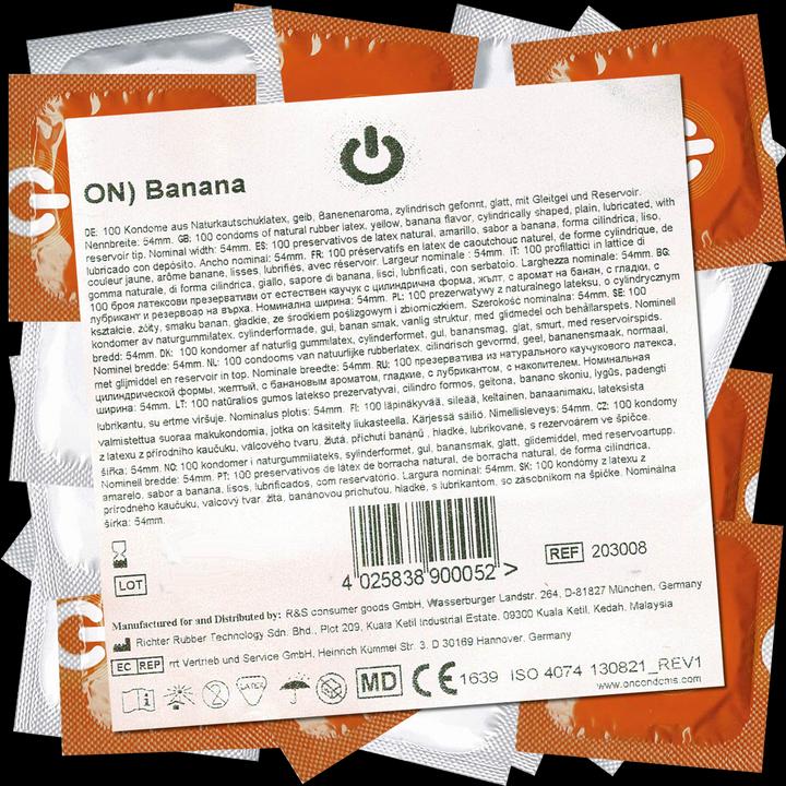 Produktbild ON) Banana» 100 gelbe Kondome mit Bananenaroma, Maxipack (100 Stk.)