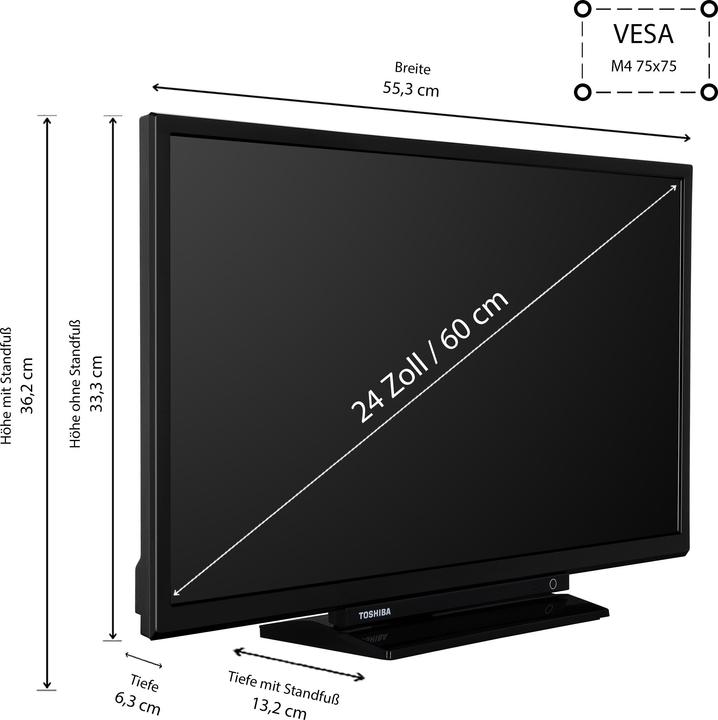 Produktbild Toshiba 24WV3463DAZ 24 Zoll Fernseher / VIDAA Smart TV (HD ready, HDR, Triple-Tuner, Dolby Audio) (24", LED, HD, 2024)