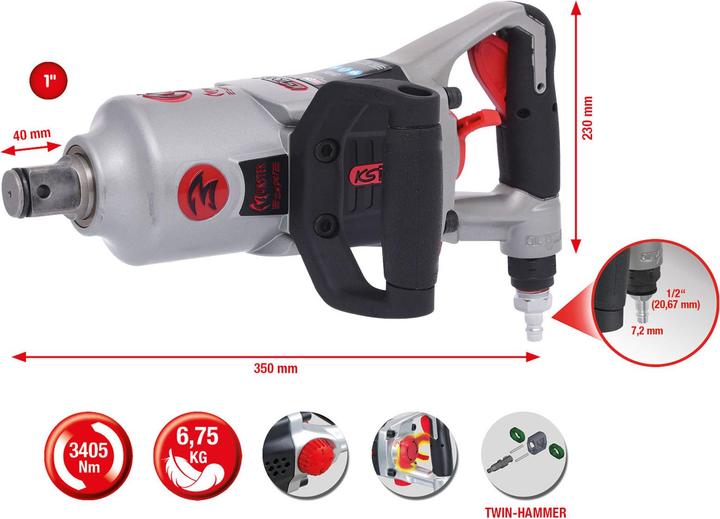 Immagine prodotto KS Tools Avvitatore ad aria compressa ad alte prestazioni 1" superMONSTER, 3405 Nm, lunghezza 350 mm (Aria compressa)