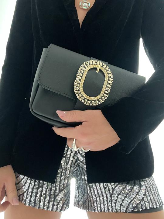 Immagine prodotto Only-Bags.Store Borsa a tracolla in pelle nera, piccola borsa a tracolla in pelle, regalo per lei, pelle pieno fiore