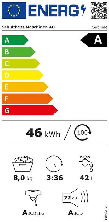 Etichetta energetica Schulthess Lavatrice sublime (8 kg)