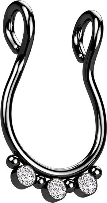 Actual product image Star Piercing Fake Septum schwarz vier Kugeln drei Kristalle silber (316L surgical steel with crystal)