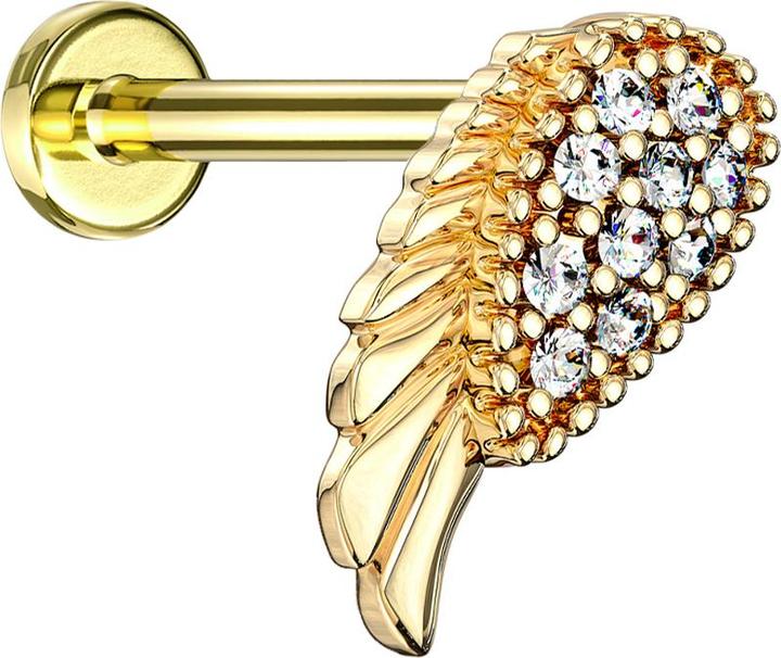 Image du produit Star Piercing Micro Labret femelle 14k doré ailes d'ange (Acier chirurgical 316L, Laiton)