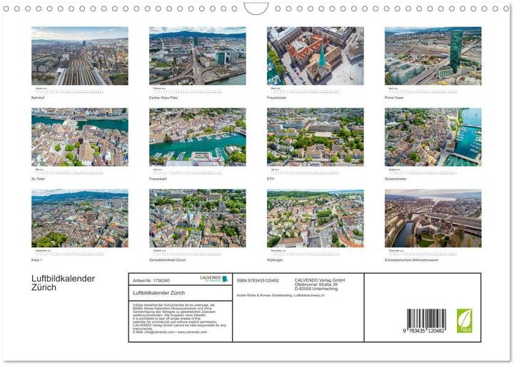 Produktbild Luftbildkalender Zrich (Wandkalender 2025 DIN A3 quer), Monatskalender (A3, Deutsch)