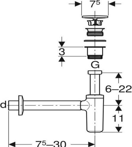 Produktbild Geberit Waschbeckenablauf für ONE, Siphon, Ventilabdeckung u. Manschette, Abgang horizontal (Siphon-Montagematerial, 1 1/4")