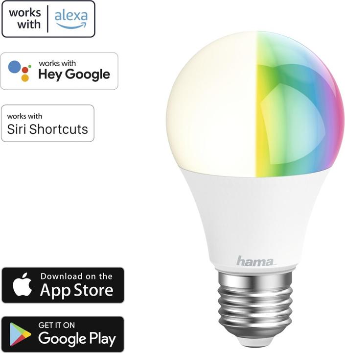 Etichetta energetica Hama Lampada LED WLAN, E27, 8,5W, RGBW, dimmerabile, lampadina, controllo vocale/app, 3 pezzi. (E27, 8.50 W, 806 lm, 3 x, F)