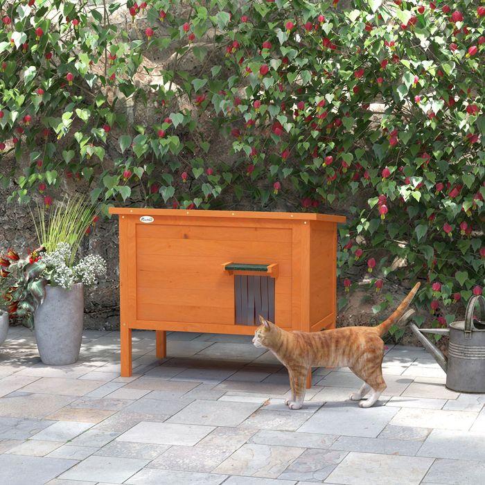 Produktbild Swisshandel24 Katzenhaus aus Holz, Katzenhöhle Outdoor, Isolierte Katzenhütte mit Türvorhang, Kleintierhaus im Erh (Katze)