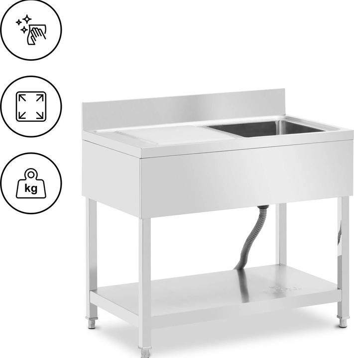 Royal Catering Spültisch 1 Becken zu 400 x 400 x 250 mm Ablage Edelstahl-Spültisch Gastro (25 cm, 60 cm)