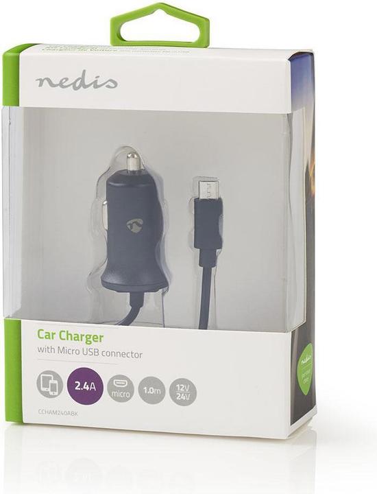 Actual product image Nedis CCHAM240ABK Car Charger 2.4 A Fixed Cable Micro-USB Black