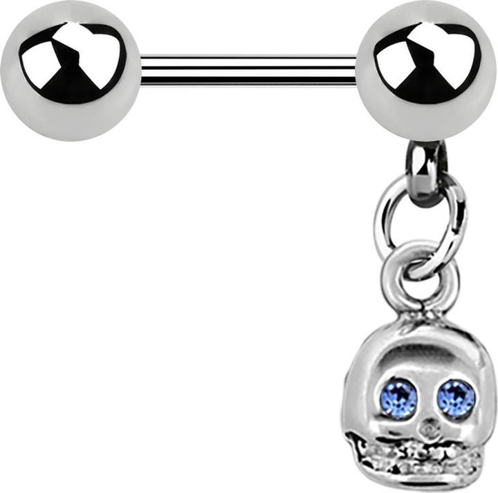 Produktbild Star Piercing Micro Barbell silber mit Kugel und Anhänger Totenkopf Kristall hellblau (ohne Messing, Chirurgenstahl 316L)