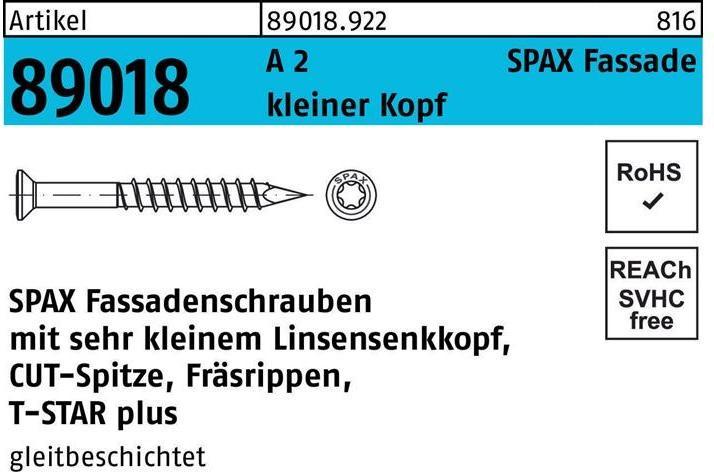 Produktbild Spax Fassadenschraube R 89018 Liko T-STAR 4 x 45/30 -T A 2 kleiner Kopf (100 Schrauben pro Stück)