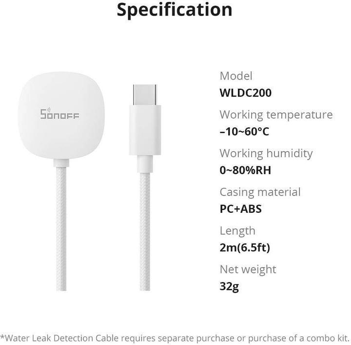Actual product image Sonoff Wather Leak Dedection Cable WLDC200 2 m