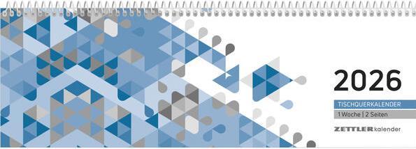 Immagine prodotto Tischquerkalender blau 2026 - 29,6x9,9 cm - 1 Woche auf 2 Seiten - Stundeneinteilung 7 - 19 Uhr - (Tedesco, Francese, Inglese)