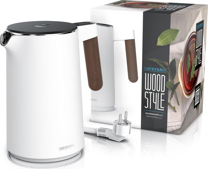 Immagine prodotto Arendo Wasserkocher 1,5 L Edelstahl, Warmhaltefunktion, Temperatureinstellung, Griff in Holzoptik, 2200 W (1.50 l)