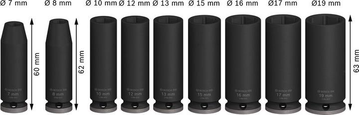 Productafbeelding Bosch Professional Zubehör PRO Slagmoerdoppenset, 3/8", diep, 9 stuks. (15 mm, 17 mm, 12 mm, 13 mm, 16 mm, 19 mm, 10 mm)