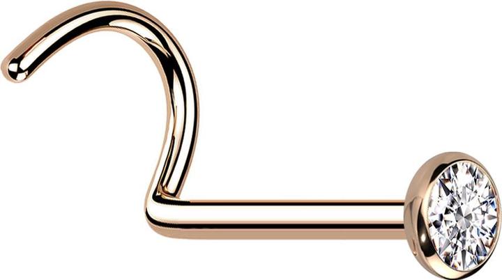Star Piercing Nasenstecker gebogen rosegold mit flacher Halbkugel Kristall silber (Titan G23)