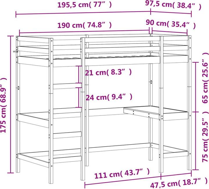 Immagine prodotto VidaXL Letto a soppalco con scrivania (90 x 190 cm)