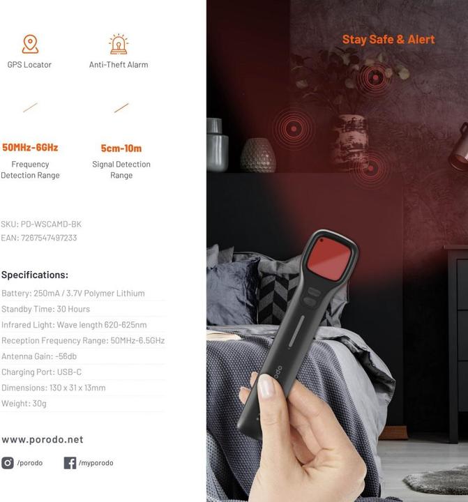 Immagine prodotto Porodo Rilevatore wireless anti-spia 250mAh