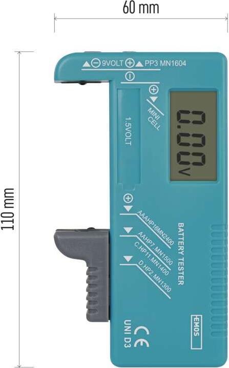 Produktbild Emos Batterieprüfgerät AA, AAA, C, D, 9V, Knopfzellen