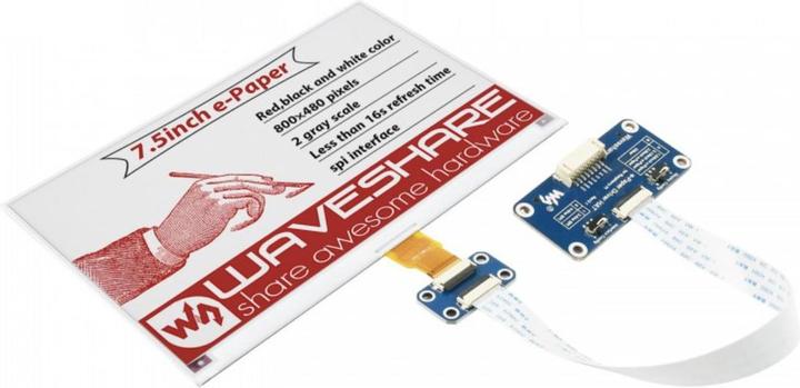 Immagine prodotto WaveShare Display E-Ink a 3 colori 800×480 da 7,5 pollici Raspberry Pi HAT