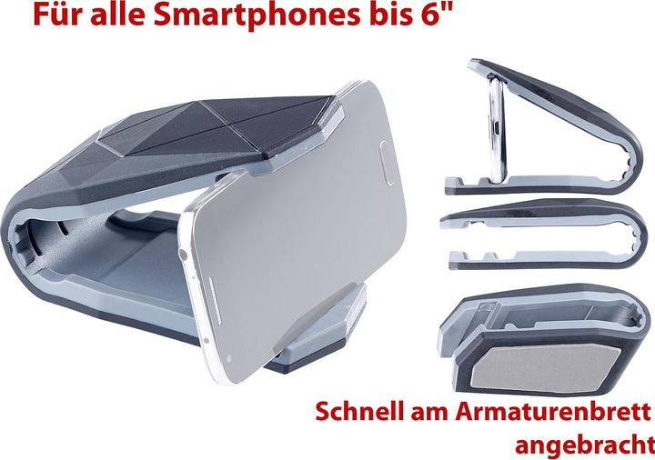 Produktbild Pearl Universelle Kfz-Smartphone-Halterung mit Klammer, bis 15,2 cm (6")