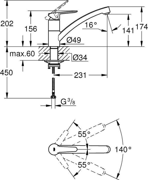 Actual product image Grohe Kitchen faucet with single lever mixer Start Eco glossy chrome 31685000