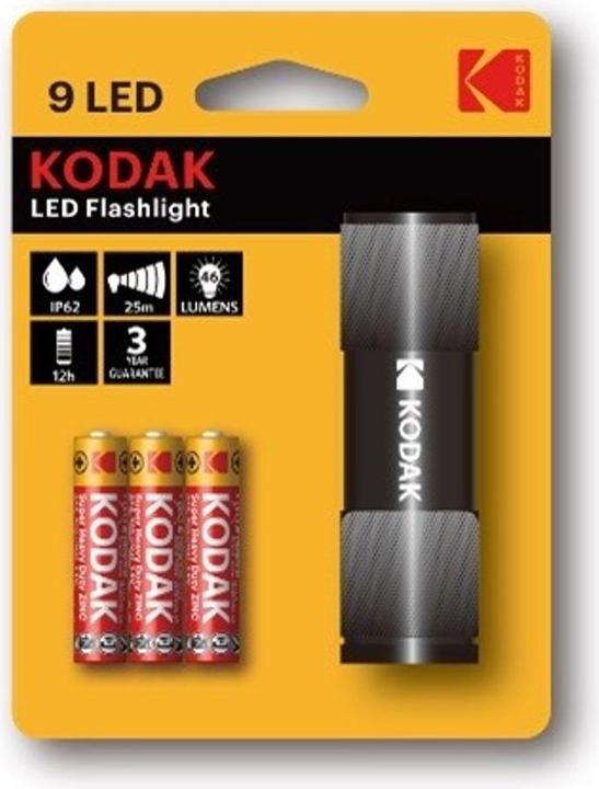Produktbild Kodak 9 LED, Hand flashlight, Black, Aluminium, IP62, -10 - 60 °C, LED (2.50 cm, 46 lm)
