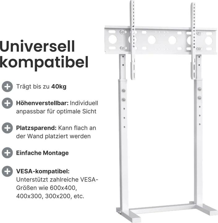 Produktbild Hermex Universal TV-Ständer LCD Fernseher Bildschirm Standfuss Display Weiss (65", 40 kg)