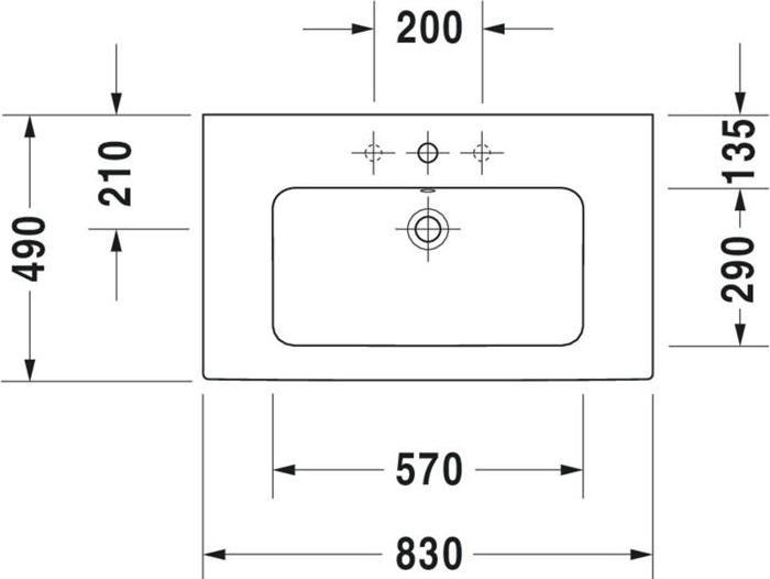 Produktbild Duravit Möbelwaschtisch ME by Starck m ÜL m HLB 830x490mm ohne Hahnloch weiss (490 mm, 830 mm)
