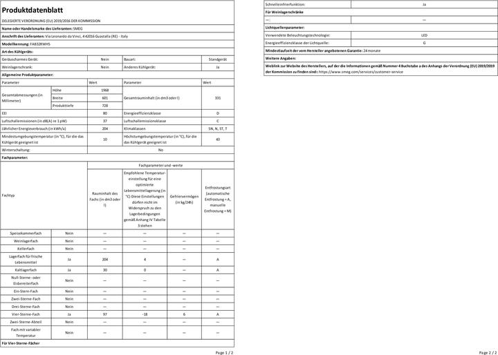 Produktbild Smeg FAB32RWH5 (331 l)