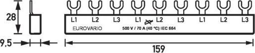 Actual product image Doepke Busbar 3ph. EV-SG3.9.120 Fork shoe 120A,9 TE EV-SG3.9.120