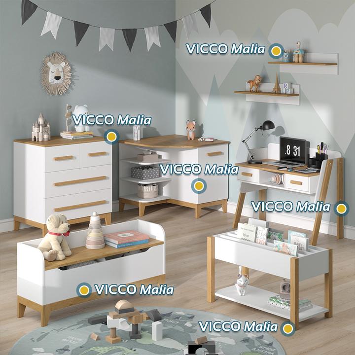 Immagine prodotto VitaliSpa Spielzeugtruhe Malia, Weiss/Eiche, 107.2 x 50 cm mit Sitzbank