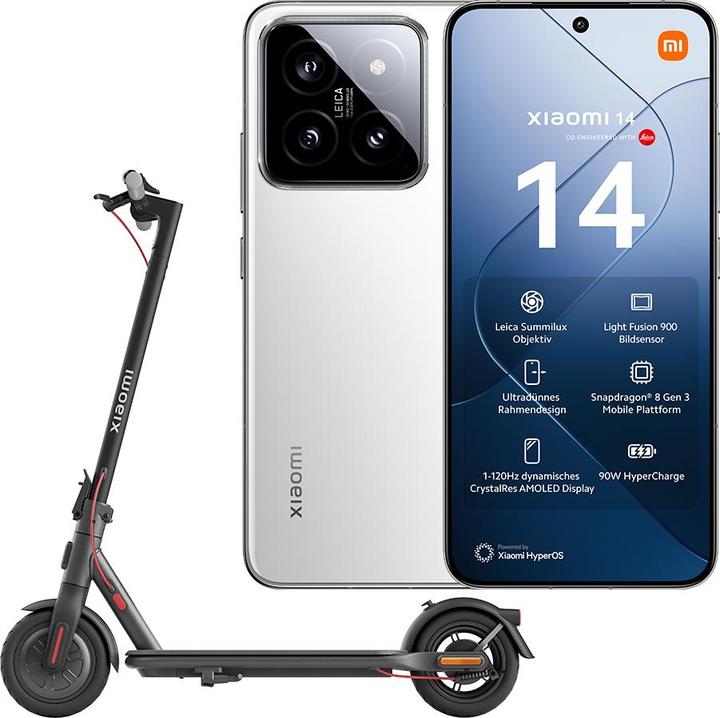 Immagine prodotto Xiaomi 14 con lo scooter elettrico 4 Lite (512 GB, Bianco, 6.36", Doppia SIM, 50 Mpx, 5G)