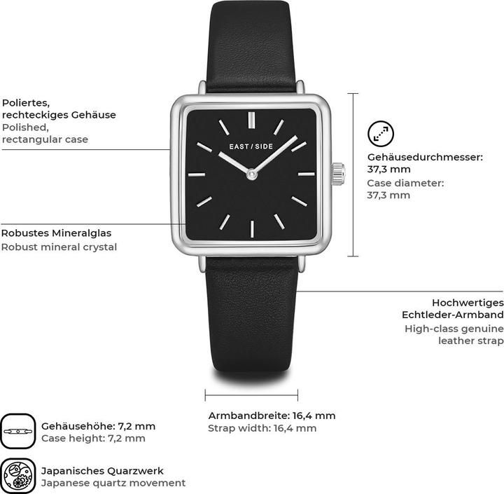 Actual product image Eastside Ladies quartz watch Grand genuine leather black - 11254 (Analogue wristwatch, 37.30 mm)