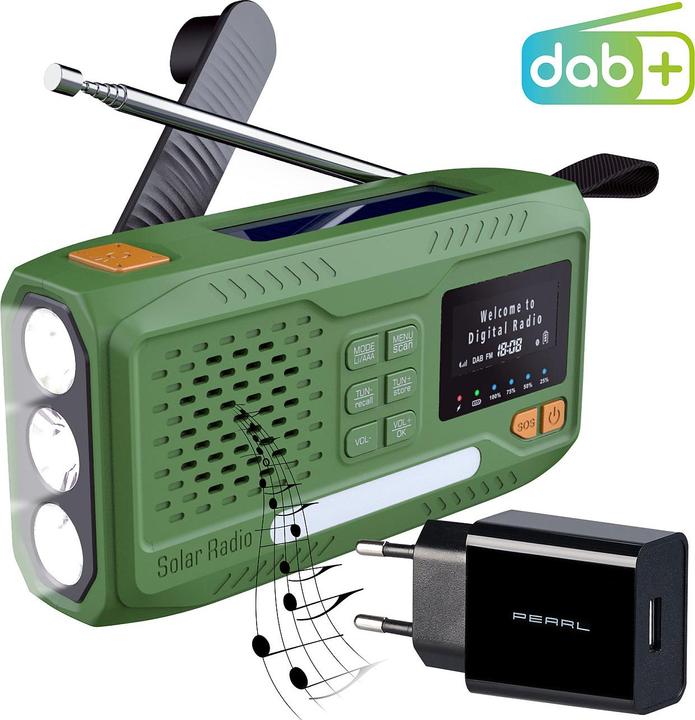 Produktbild Infactory Mobiles DAB+-Kurbelradio mit EWF, Solarpanel, LED und USB-Netzteil (DAB+, UKW, Bluetooth)