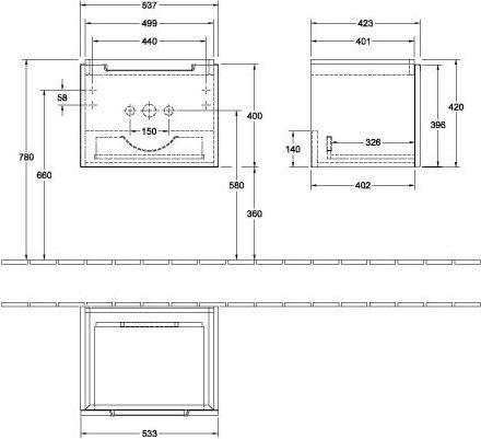 Actual product image Villeroy & Boch V&B Vanity unit SUBWAY 2.0 for washbasins 537x420x423mm Glossy white (54 x 42.5 x 42 cm)