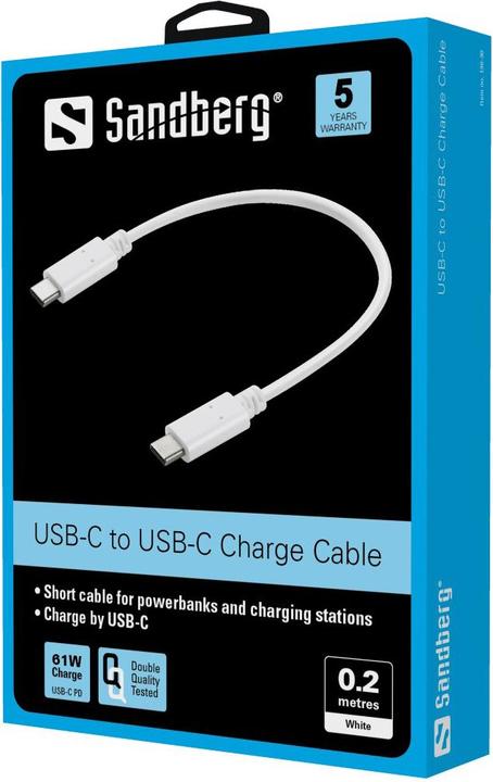 Actual product image Sandberg USB C – USB C (0.20 m, USB 3.0, 65 W)