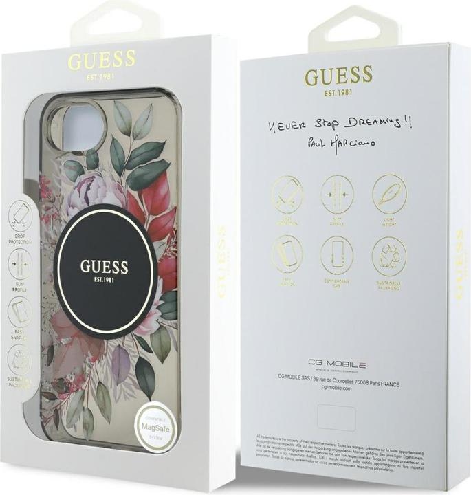 Actual product image Guess Case IML Flowers MagSafe for iPhone 16e black (Apple iPhone 16e)